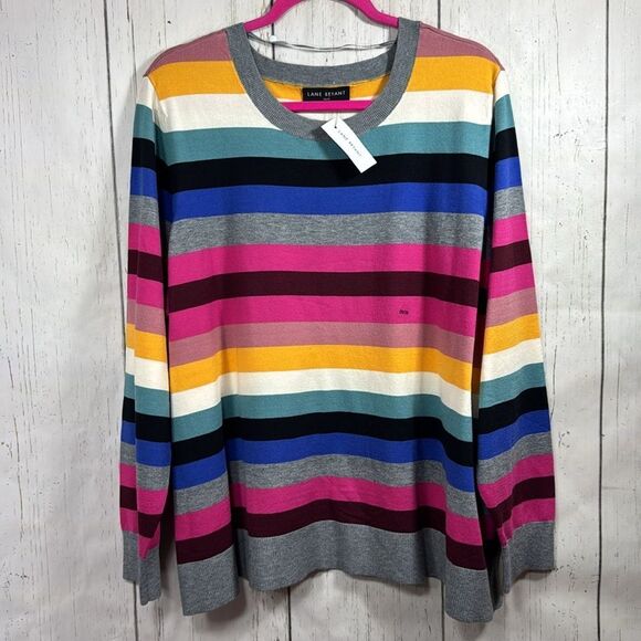 Lane Bryant Colorful Stripe Sweater 26/28 NWT Rainbow Preppy Cozy Knit Pullover - Picture 5 of 15